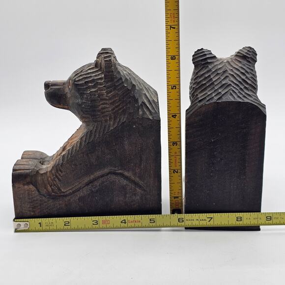 Vintage Hand Carved Wooden Bear Bookends Rustic Folk Art Cabin Lodge Decor - Picture 6 of 7